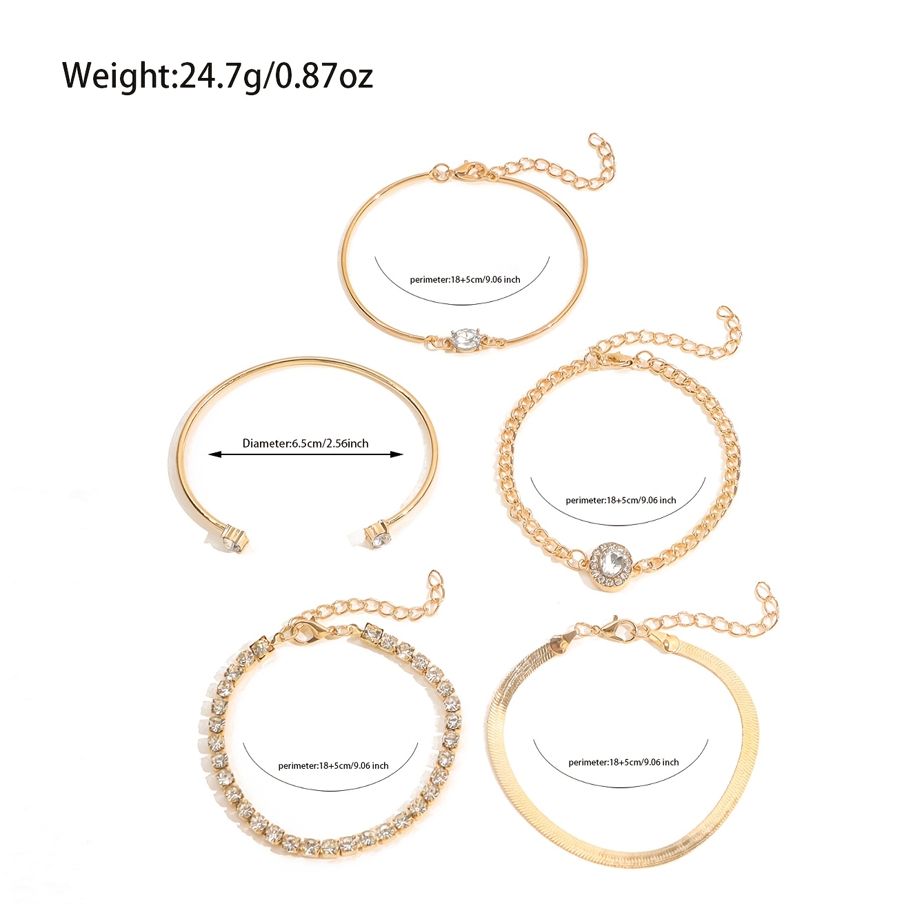 5pcs Rhinestone Claw Chain Bracelet Bangle Set for Women